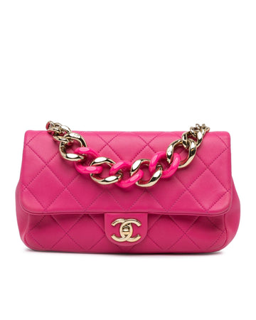 Small Lambskin Chain Flap Satchel with Quilted Leather and Turn-Lock Closure