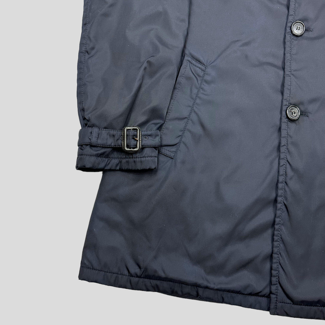 Prada Milano 2012 Mainline Nylon Navy Padded Trench Coat - XL