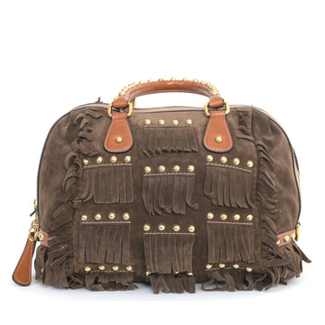 Brown Suede Tassel Bowling Bag