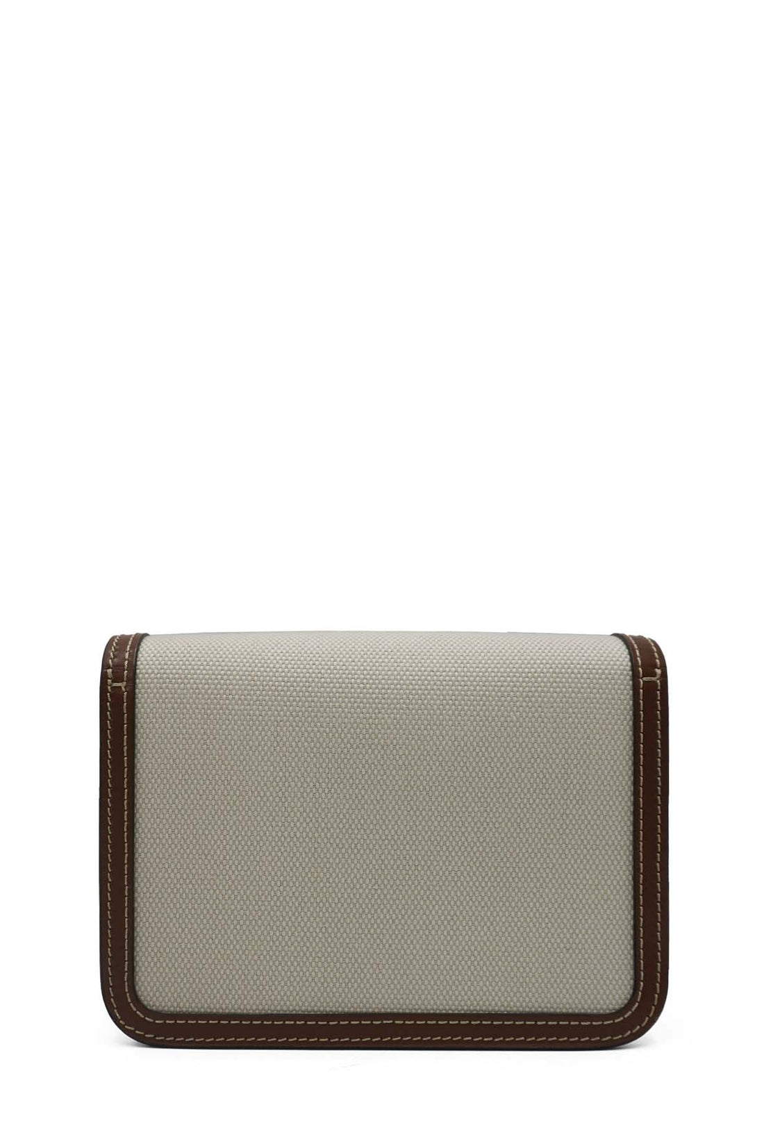 Mini Two-Tone Canvas and Leather TB Crossbody Bag White Brown