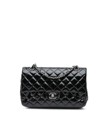 Medium Classic Patent Double Flap Shoulder Bag with Quilted Leather and Chain Straps