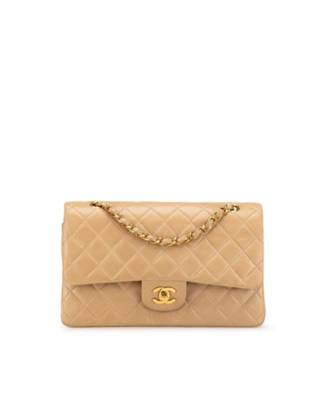 Medium Classic Lambskin Double Flap Shoulder Bag with Quilted Design and Chain Straps