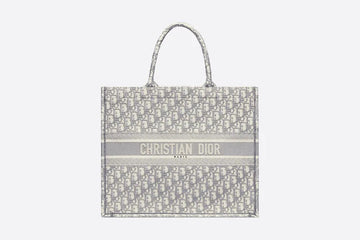 DIOR LARGE BOOK TOTE GRAY DIOR OBLIQUE EMBROIDERY
