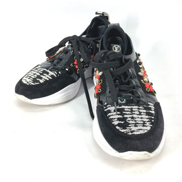 LOUIS VUITTON sneakers Enamel, Nylon black mesh Bijou Flower Sequin Beads 35.5