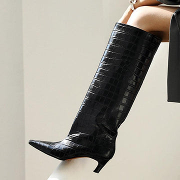 Autumn And Winter New Thick-Heeled High-Heeled Shoes Long Boots Fashion Women's Boots Square Toe Shoes Large Size 42
