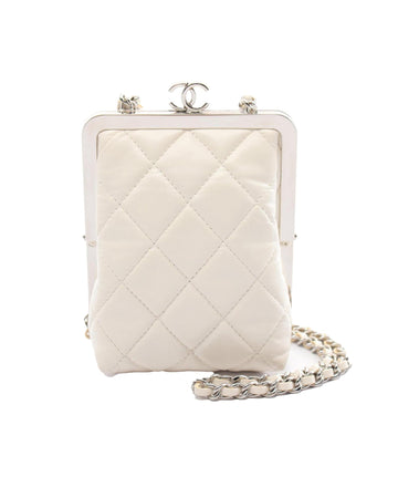 Quilted Lambskin Evening Clutch with Chain-Link Strap