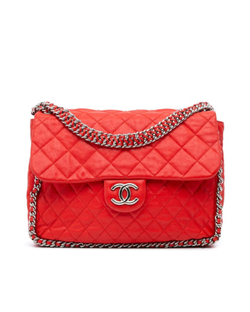 Maxi Chain Around Flap Lambskin Shoulder Bag with Magnetic Closure