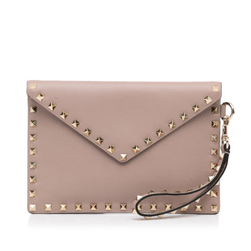 Valentino Rockstud Envelope Clutch Light Brown