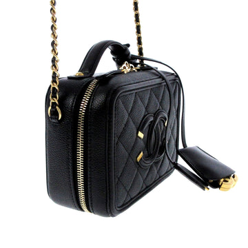 Chanel CC Filigree Vanity Case Black Caviar gold