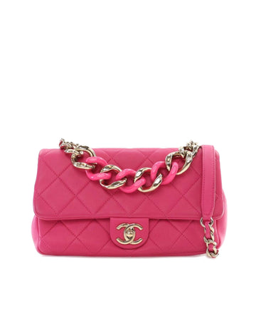 Quilted Lambskin Leather Chain Flap Satchel with CC Turn Lock and Back Pocket