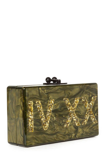 Edie Parker Olive Marbleized Acrylic Clutch Sale