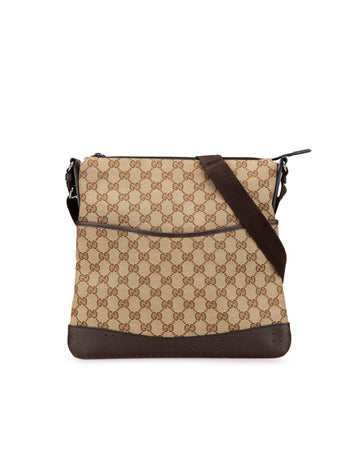 Canvas Crossbody Bag with Leather Trim and Adjustable Strap