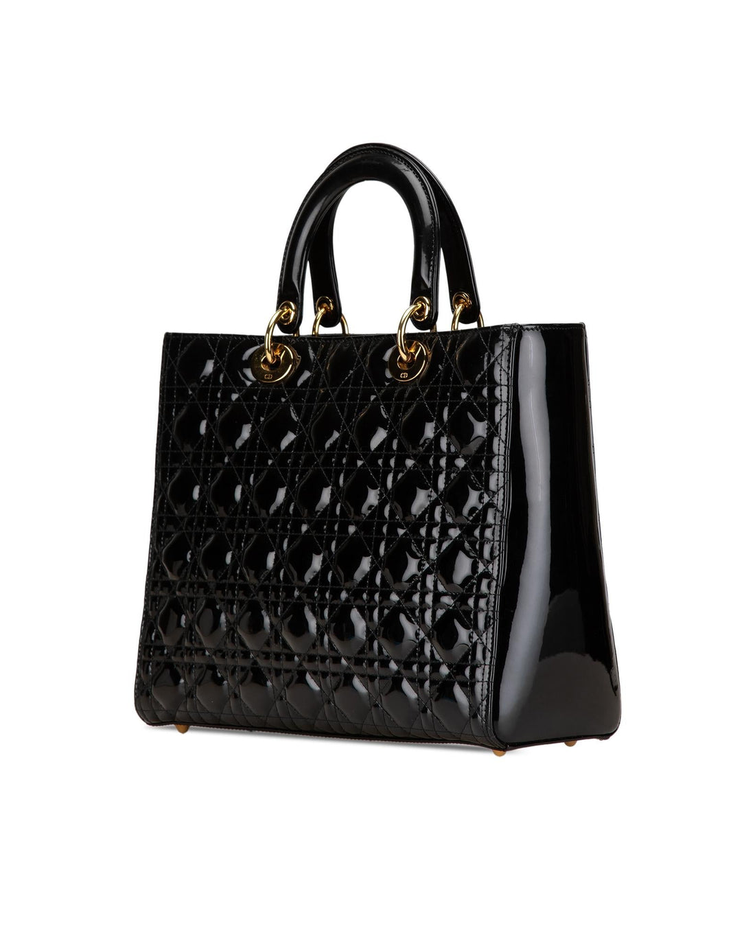 Large Patent Cannage Quilted Leather Tote with Detachable Strap
