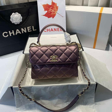 Makersluxe - Flap Bag With Top Handle Lambskin & Gold-Tone Metal Purple