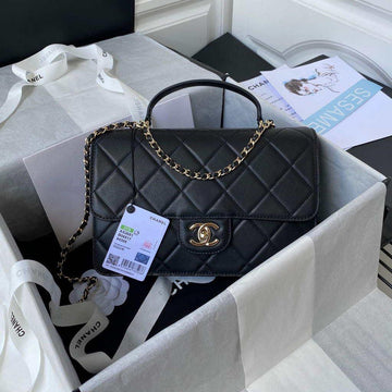 Makersluxe - Flap Bag With Top Handle Calfskin Black