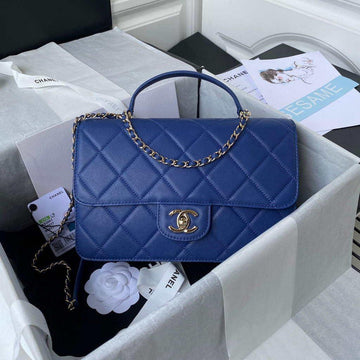 Makersluxe - Flap Bag With Top Handle Calfskin Blue