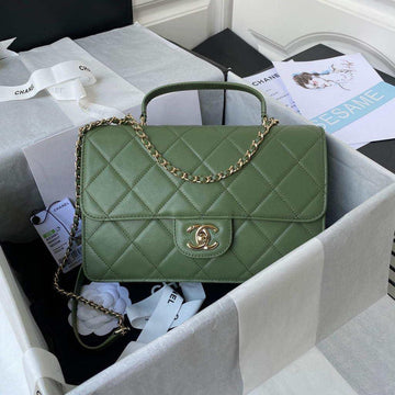 Makersluxe - Flap Bag With Top Handle Calfskin Green