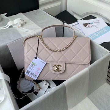 Makersluxe - Flap Bag With Top Handle Calfskin Light Pink
