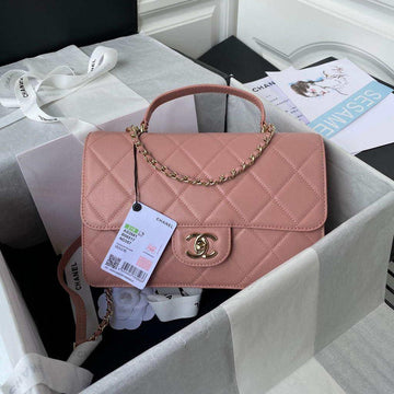 Makersluxe - Flap Bag With Top Handle Calfskin Pink