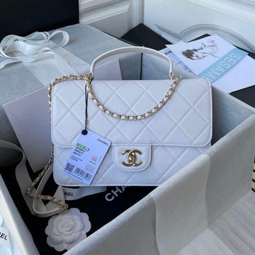 Makersluxe - Flap Bag With Top Handle Calfskin White