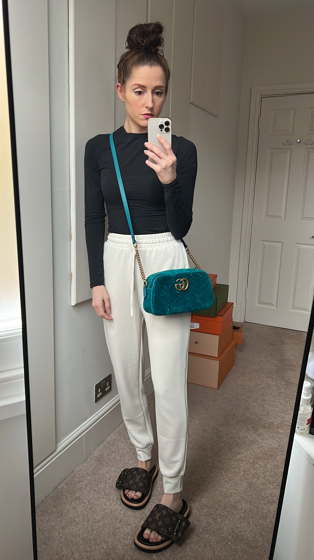 Gucci GG Teal Velvet Marmont Small Shoulder Bag