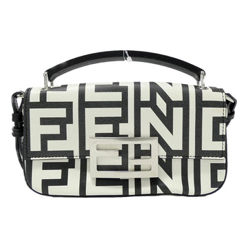 Fendi Baguette Blanco and Nero Calfskin Leather Crossbody