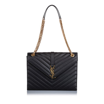 Yves Saint Laurent Matelasse Envelope Medium Black Grained Leather