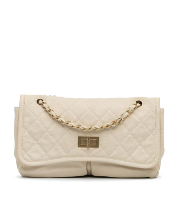 Lambskin Leather Shoulder Bag with Silver-Tone Chain Straps