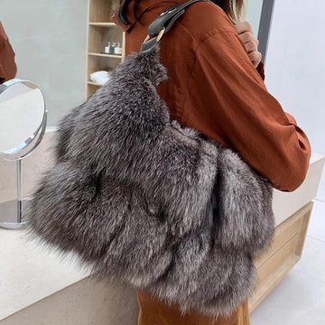 Women Winter Real Fox Fur Handbag Luxury