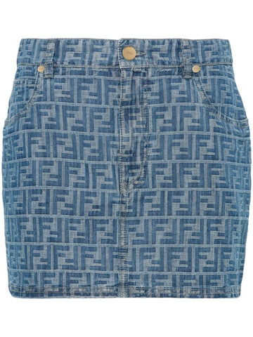 FENDI Classic FF Motif Chambray Mini Skirt