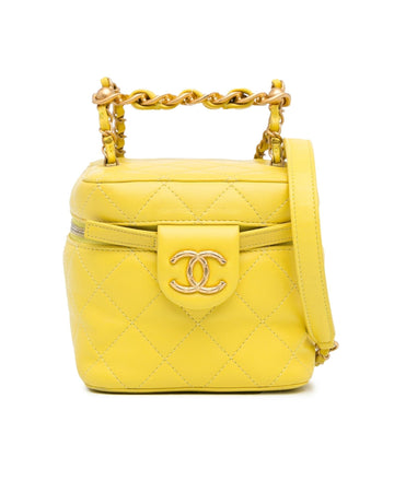 Quilted Lambskin Leather Vanity Case with Chain Strap and Top Handle
