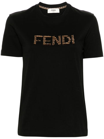 FENDI Embroidered Logo Lightweight Cotton T-Shirt - Women's
