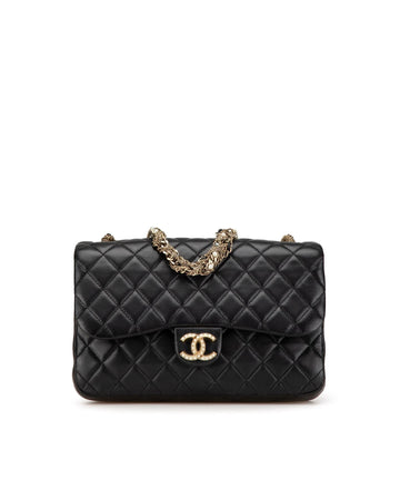Quilted Lambskin Flap Bag with Pearl Chain Straps