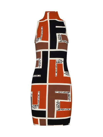 FENDI High Neck Sleeveless Mini Dress