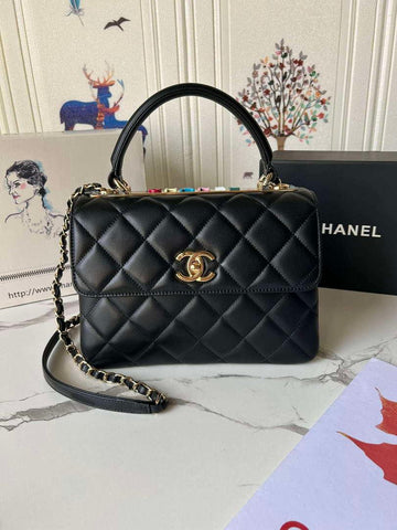 Makersluxe - Flap Bag With Top Handle Lambskin Bag Black