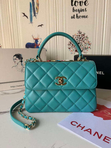 Makersluxe - Flap Bag With Top Handle Lambskin Bag Blue