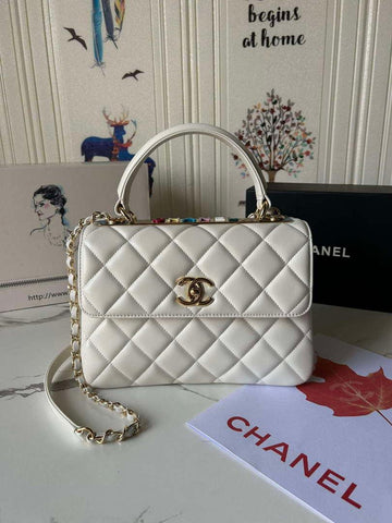 Makersluxe - Flap Bag With Top Handle Lambskin Bag White
