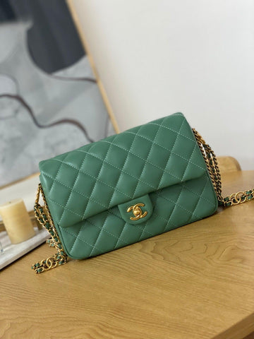 Makersluxe - Flap Bag Lambskin & Gold-Tone Metal Green