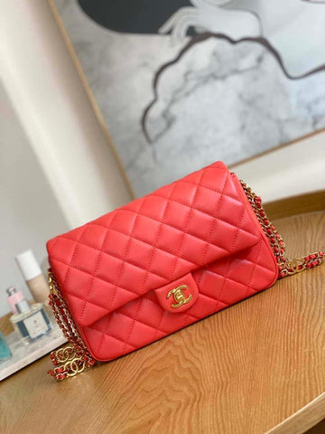 Makersluxe - Flap Bag Lambskin & Gold-Tone Metal Red