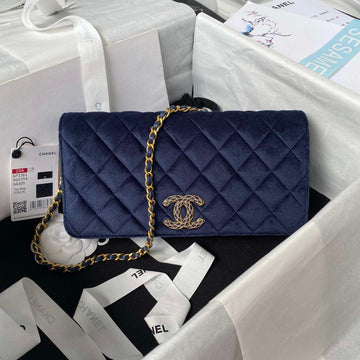 Makersluxe - Flap Baguette Bag Velvet Navy Blue