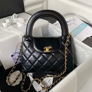 Makersluxe - Flap Bag with top handle Lambskin Black