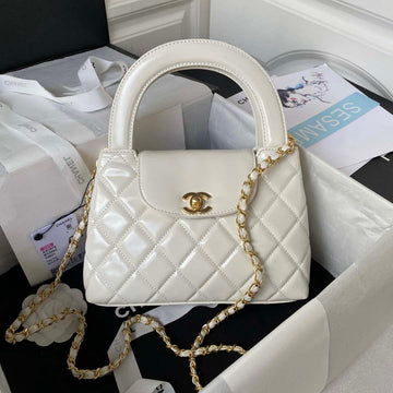 Makersluxe - Flap Bag with top handle Lambskin White