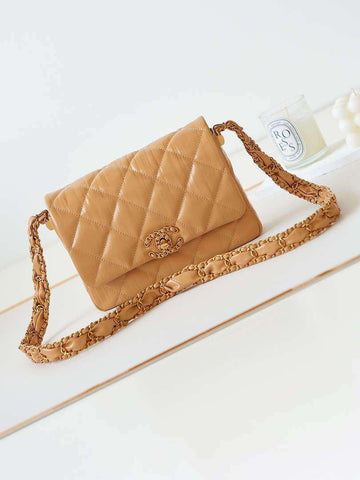 Makersluxe - Flap Lambskin Bag Brown