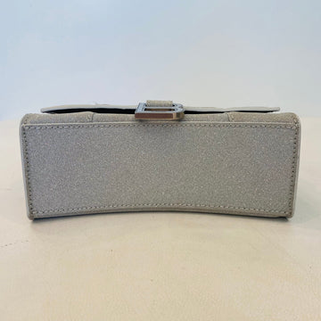 BALENCIAGA Hourglass Mini Glitter Top Handle Bag Silver