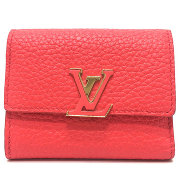 LOUIS VUITTON Trifold wallet M69069 Taurillon Clemence Leather Red Japan limited Portefeuille Capucines XS Women Used