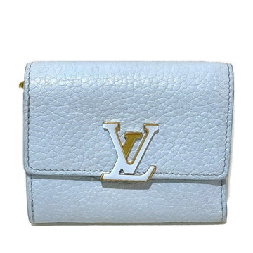 LOUIS VUITTON Trifold wallet M69061 Taurillon Clemence Leather blue Japan limited Portefeuille Capucines XS Women Used