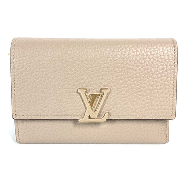 LOUIS VUITTON Trifold wallet M62159 Taurillon Clemence Leather beige Portefeuille Compact Women Used