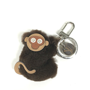 LOUIS VUITTON key ring MP1997 Fur, Leather Brown monkey animal Bijoux Sac Portocle Monkey