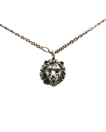 Silver-Tone Lion Head Pendant Necklace with Chain