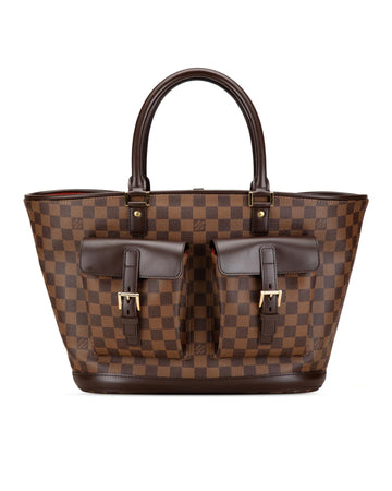 Damier Canvas Tote with Leather Handles and Front Flap Pockets